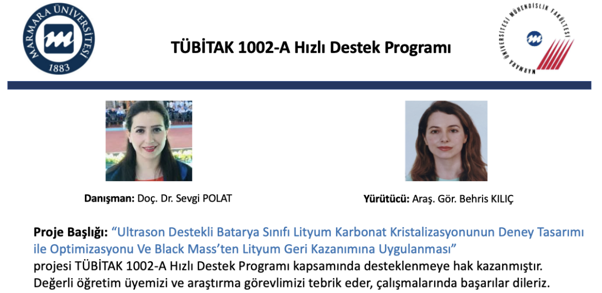 TÜBİTAK 1002-A Hızlı Destek Programı Proje Desteği Başarısı